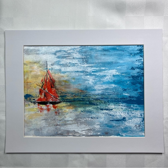 Semi Abstract Sailboat Ocean Seascape Acrylic Art Painting - Picture 10 of 11